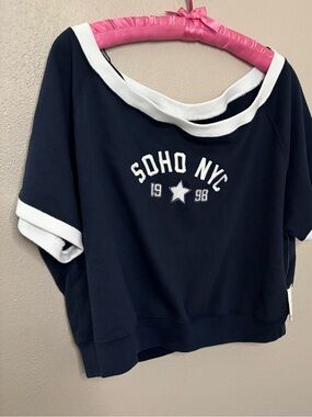 NWT Hollister Soho NYC Off Shoulder Sweatshirt Navy White Large